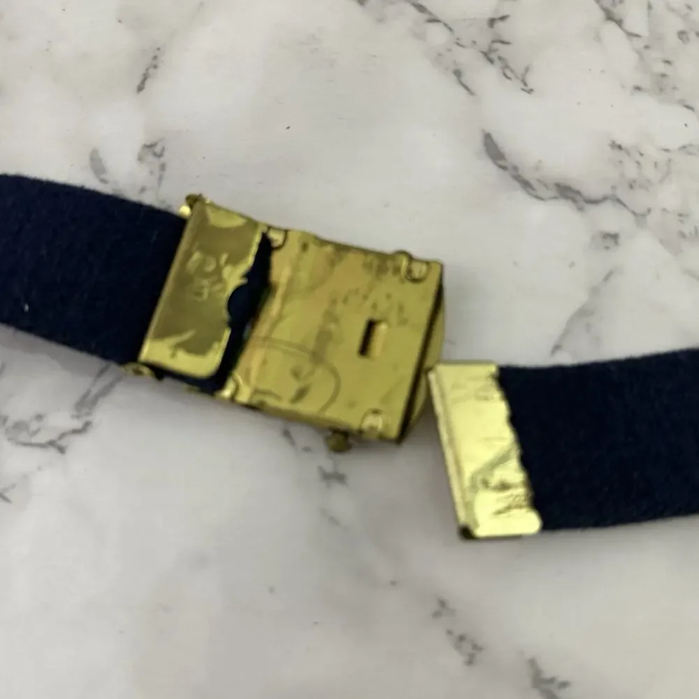 Vintage 80s Mens Woven Belt Size S Blue Red Stripe Brass Buckle Slide Nautical